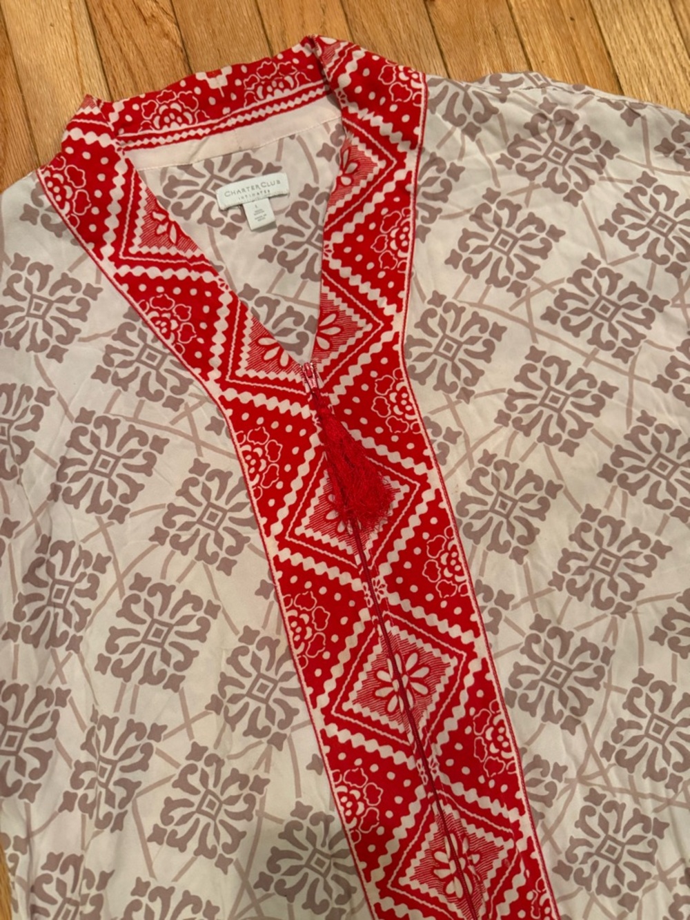 Charter Club Red & White Caftan Cover-Up Zips Size L - Picture 8 of 8